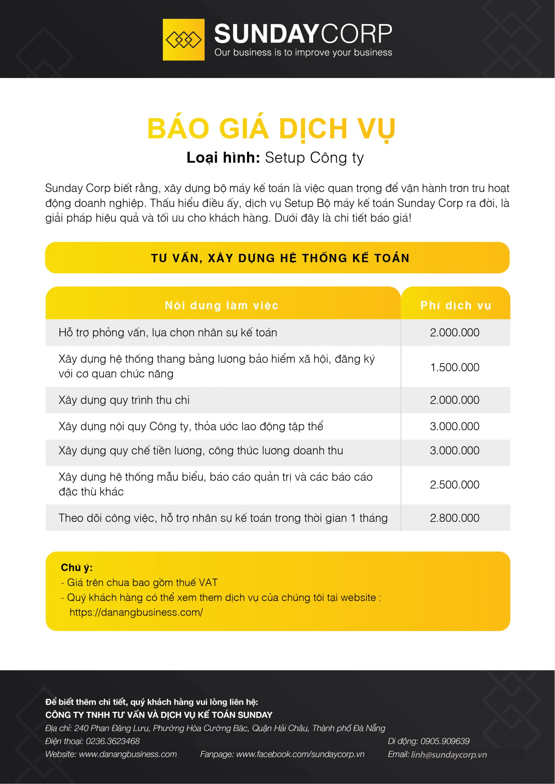 Báo giá dịch vụ setup bộ máy kế toán